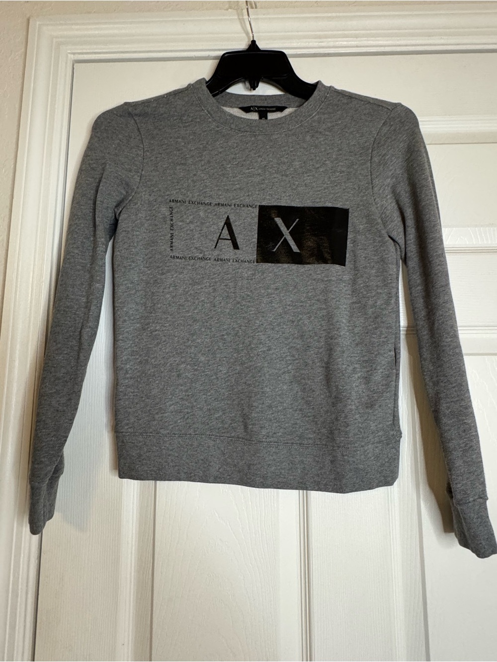 Armani Exchange Gray Crewneck Sweatshirt with AX Block Logo